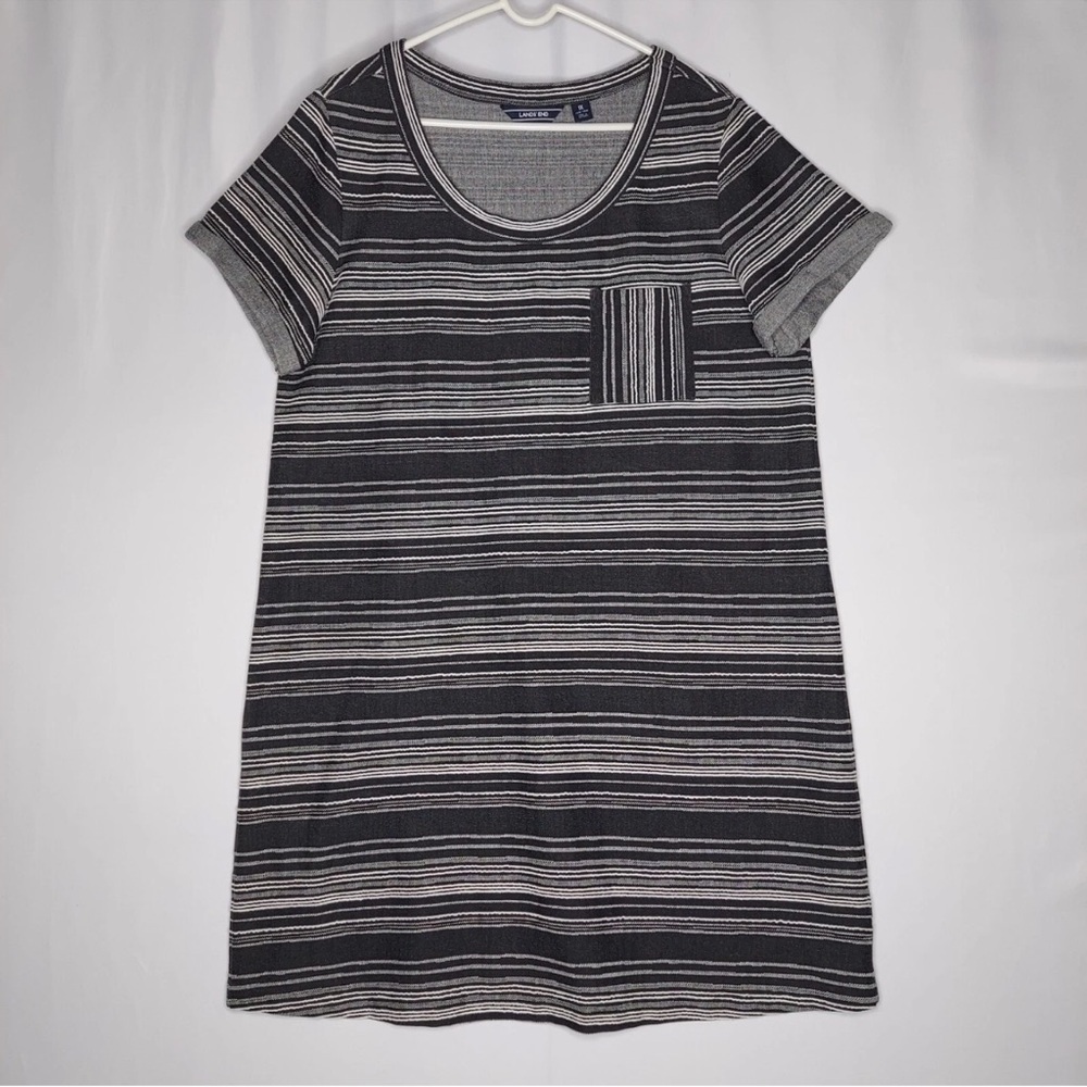 Lands' End Black and Gray Striped Dress